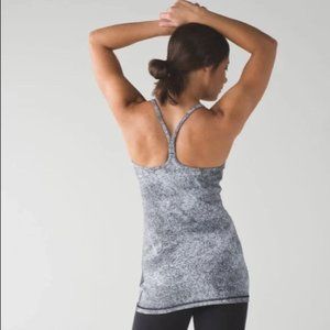 EUC Lululemon Power Y Tank Top Size 2 Luon Spray Jacquard White Black